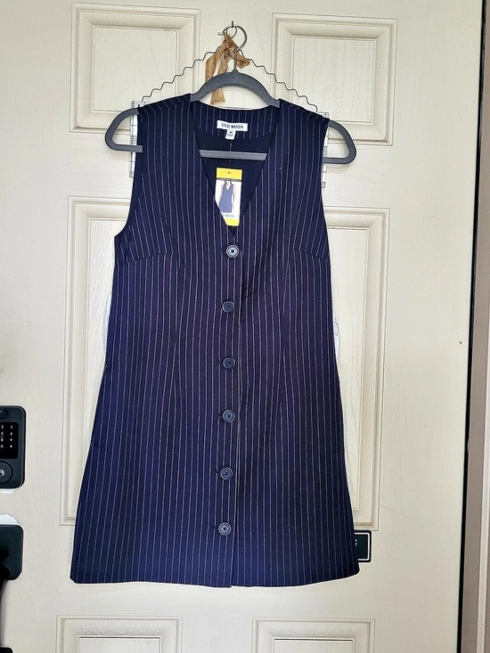 Steve Madden Pinstripe Sleeveless Button Front Dress Mini Dress Blue Medium - Picture 3 of 8